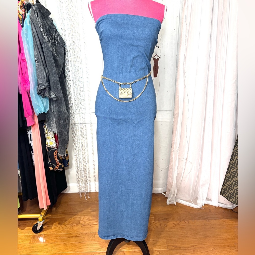 Jean Tube Top Midi Dress